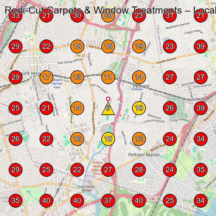 Redi-Cut Carpets & Window Treatments GeoGrid visibility map for Flooring Contractor in Mt Vernon
